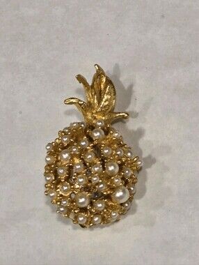 Vintage Gold Tone Faux Pearl Pineapple Brooch
